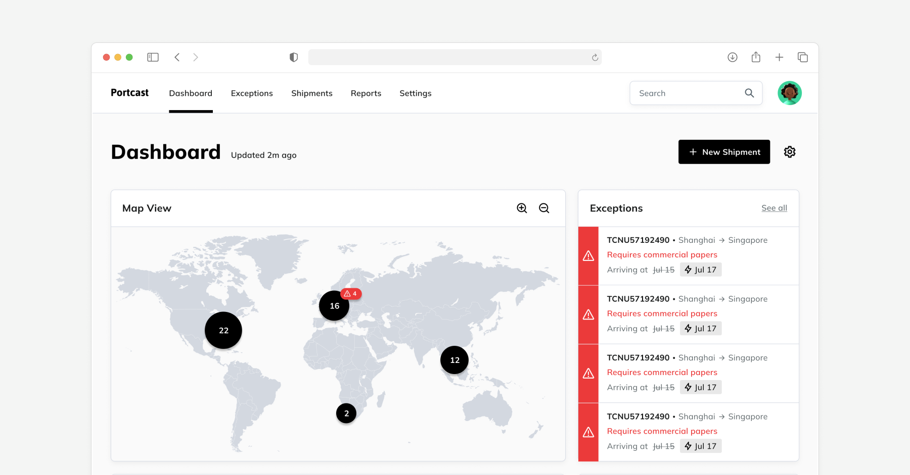 UX Challenge - Portcast Main Dashboard