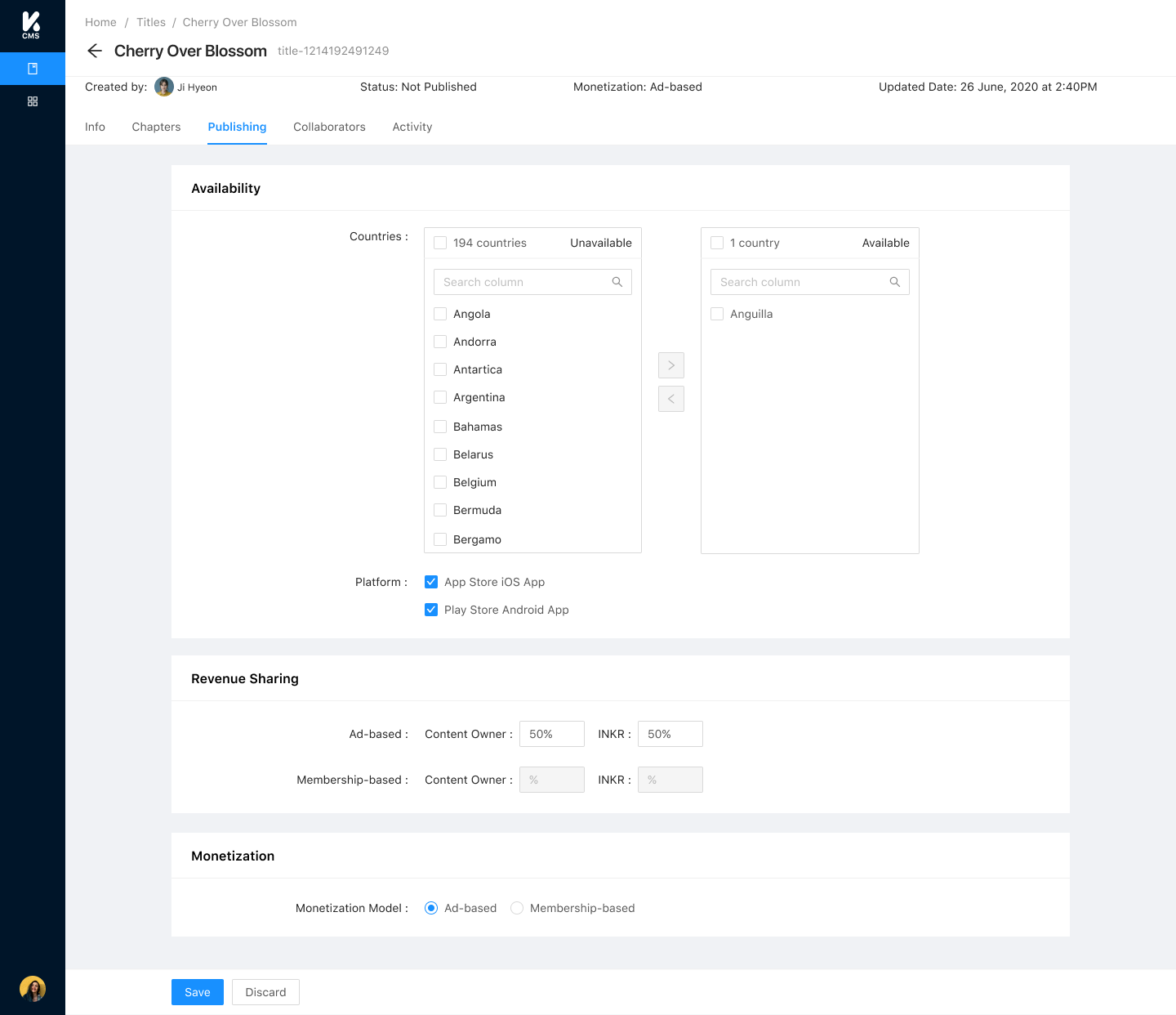 Title Publish Settings
